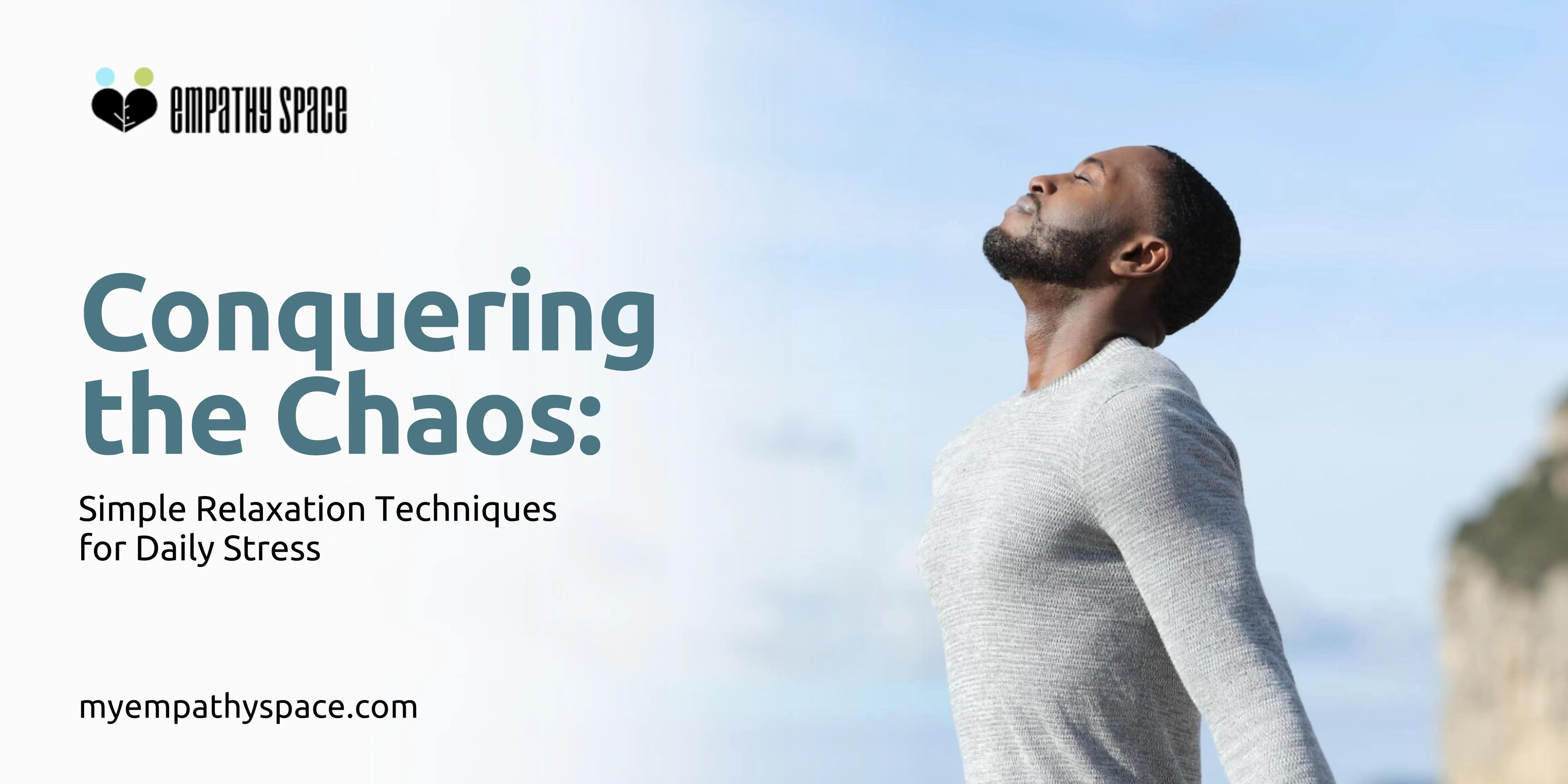 Young man relieving stress with simple relaxation techniques